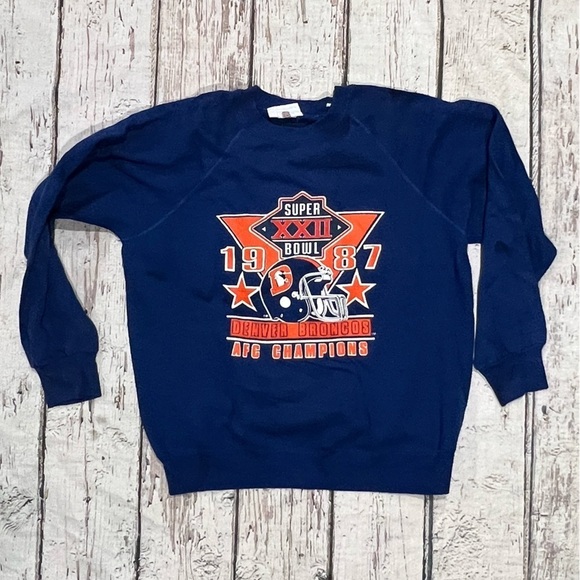 Denver Broncos Vintage Super Bowl XXII 1987 NFL Football Crewneck Sweatshirt - Picture 1 of 4